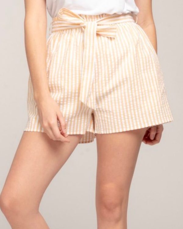 Ckoey - Striped Paper Bag Shorts in Yellow